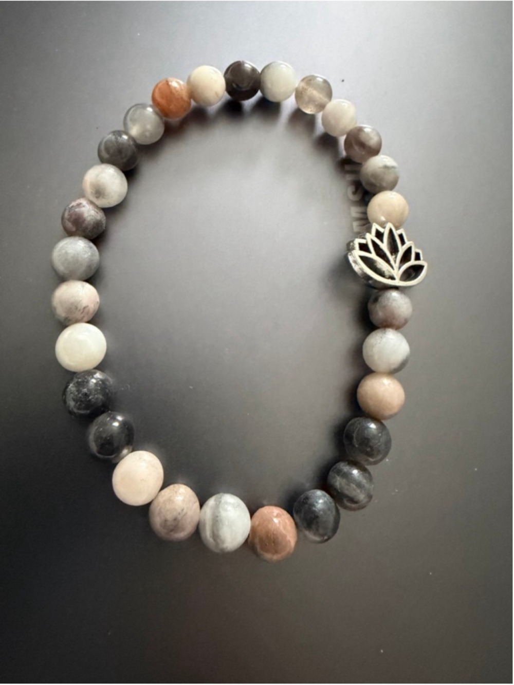 Multi-color Beaded Bracelet with Silver Lotus Charm One Size